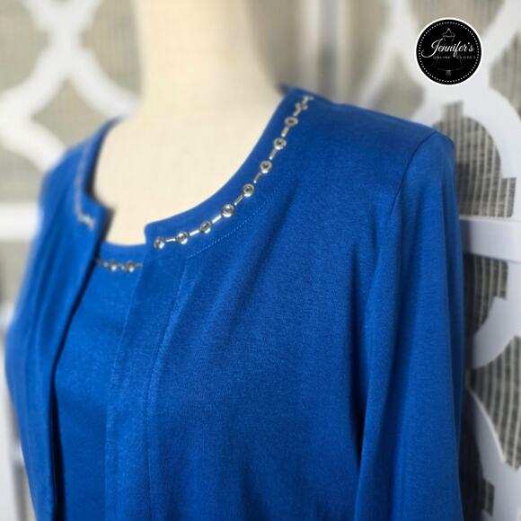 Rafaella 2-Piece Blue & Silver Embellished Open Cardigan Set Size MP - Picture 2 of 12